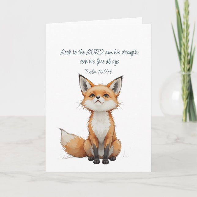 Christian Inspirational Quote Psalm 105:4 Fox Cute Card (Front)