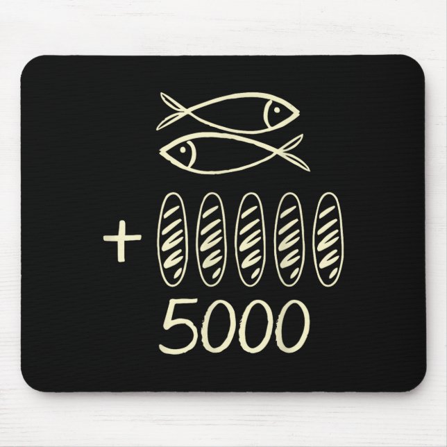 Christian jesus 2 fishes 5 breads feeds 5000 men mouse mat (Front)