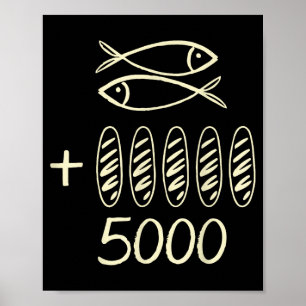 Christian jesus 2 fishes 5 breads feeds 5000 men poster