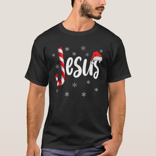 Christian Jesus Candy Cane Xmas Faith Religious Ch T-Shirt (Front)