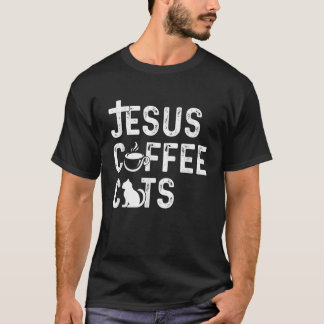 Christian Jesus Coffee Cats Religous Cat Caffeine T-Shirt