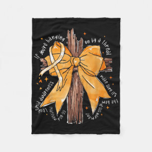 Christian Jesus Cross Bow Ribbon Orange Leukaemia Fleece Blanket