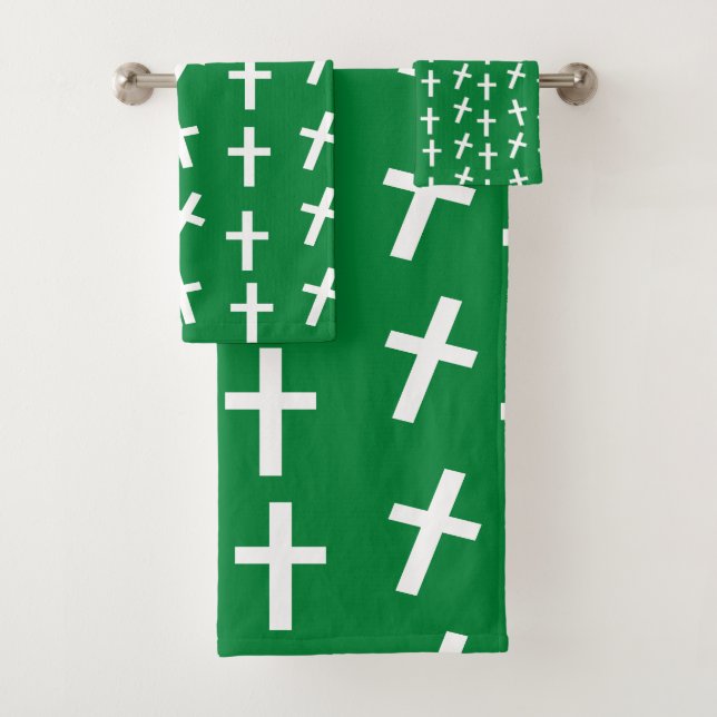 Christian Jesus cross green pattern Bath Towel Set (Insitu)