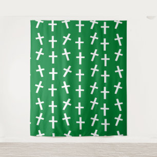 Christian Jesus cross green pattern Tapestry