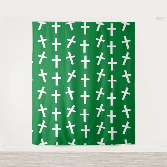 Christian Jesus cross green pattern Tapestry (Front)