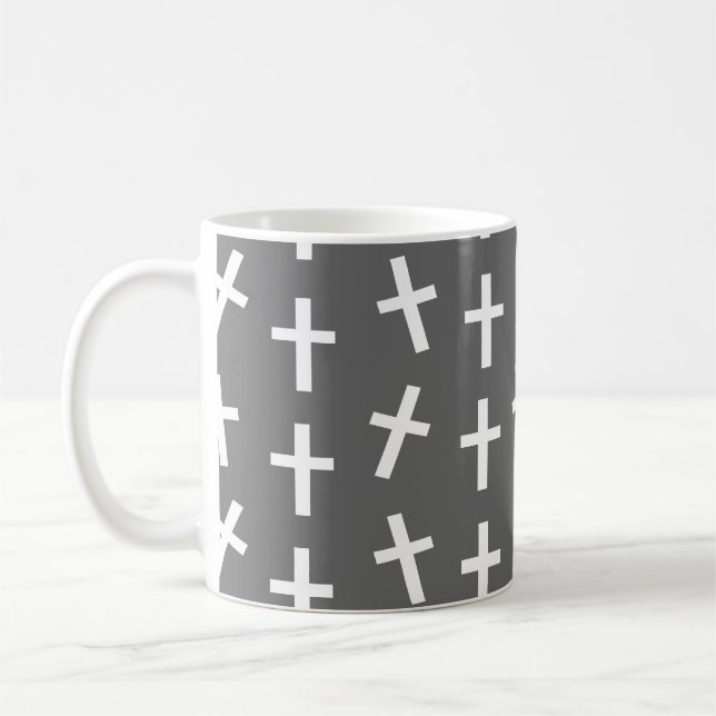Christian Jesus cross grey pattern Coffee Mug (Left)