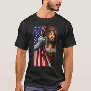 Christian Jesus Cross Patriotic American Flag Pati T-Shirt