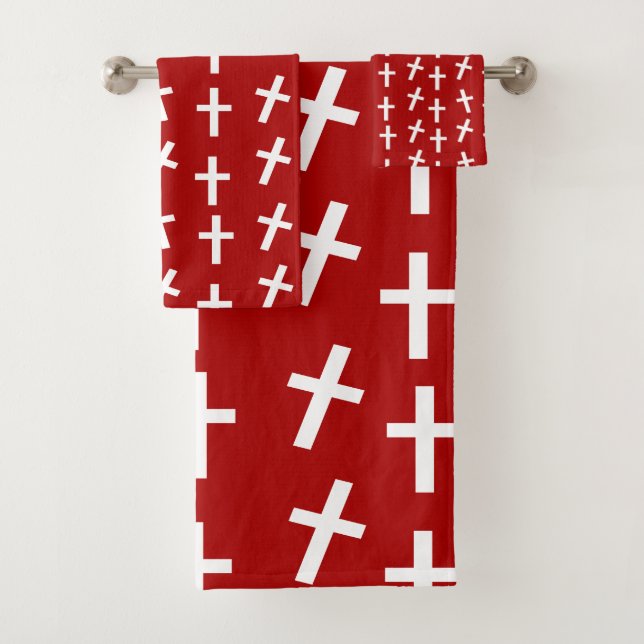 Christian Jesus cross red pattern Bath Towel Set (Insitu)