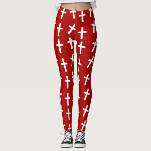 Christian Jesus cross red pattern Leggings