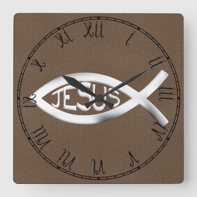Christian Jesus Fish Square Wall Clock (Front)
