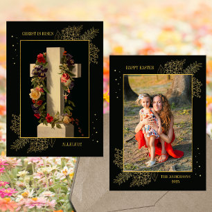 Christian Jesus Floral Cross Family Photo Easter Holiday Card