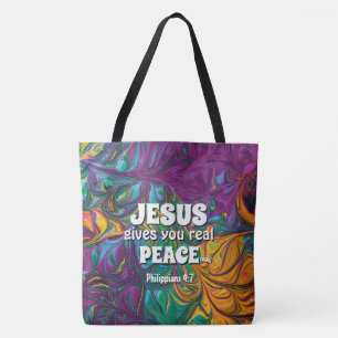 Christian JESUS GIVES REAL PEACE Abstract Purple Tote Bag