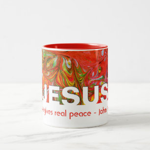 Christian JESUS Gives Real Peace Custom RED Two-Tone Coffee Mug