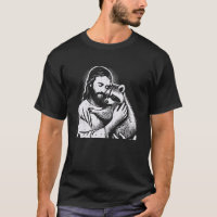 Christian Jesus Hugging Racoon Animal Lover Men W