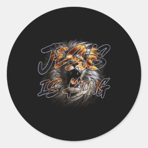Christian Jesus Is King With Striking Lion Of Juda Classic Round Sticker