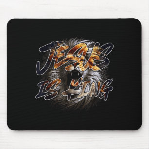 Christian Jesus Is King With Striking Lion Of Juda Mouse Mat