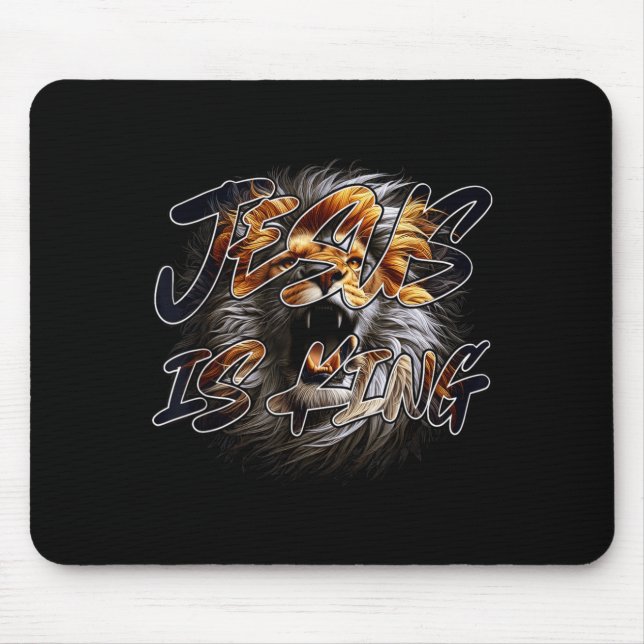 Christian Jesus Is King With Striking Lion Of Juda Mouse Mat (Front)