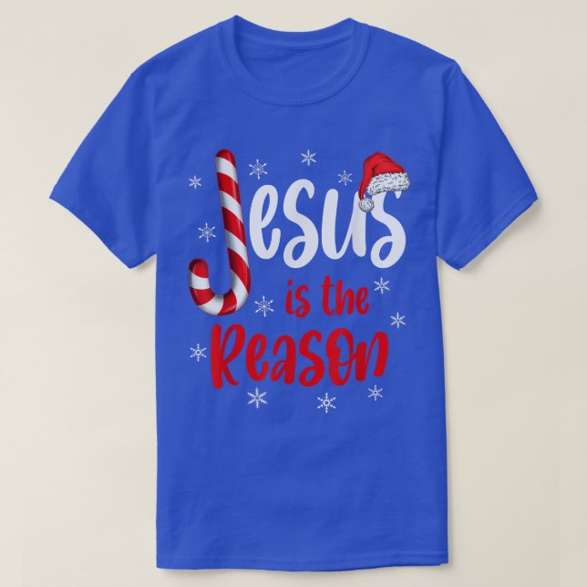 Christian Jesus Is The Reason Candy Cane Religious T-Shirt (Design Front)