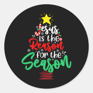 Christian Jesus Is The Reason Christmas Xmas Tree Classic Round Sticker