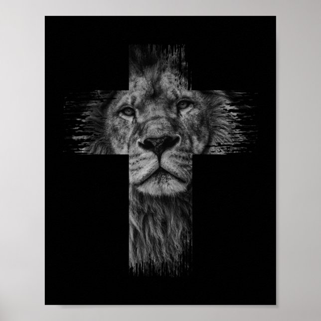 Christian Jesus Lion of Tribe Judah Cross Gift for Poster (Front)