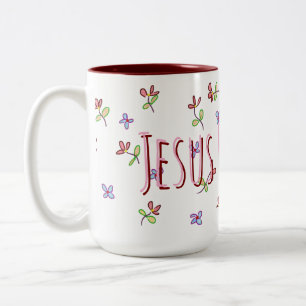 Christian Jesus Loves Me Feminine Floral Two-Tone Coffee Mug