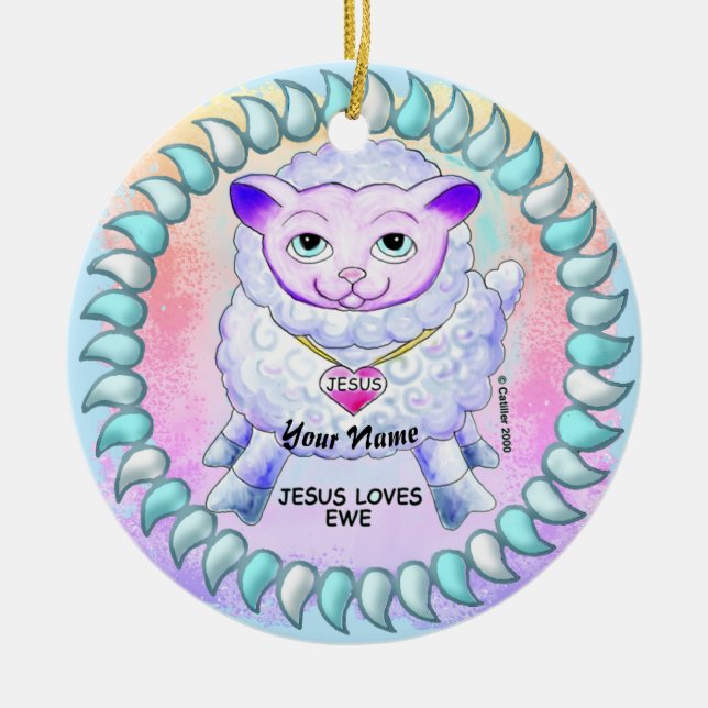 Christian Jesus Loves You  Ceramic Tree Decoration (Front)