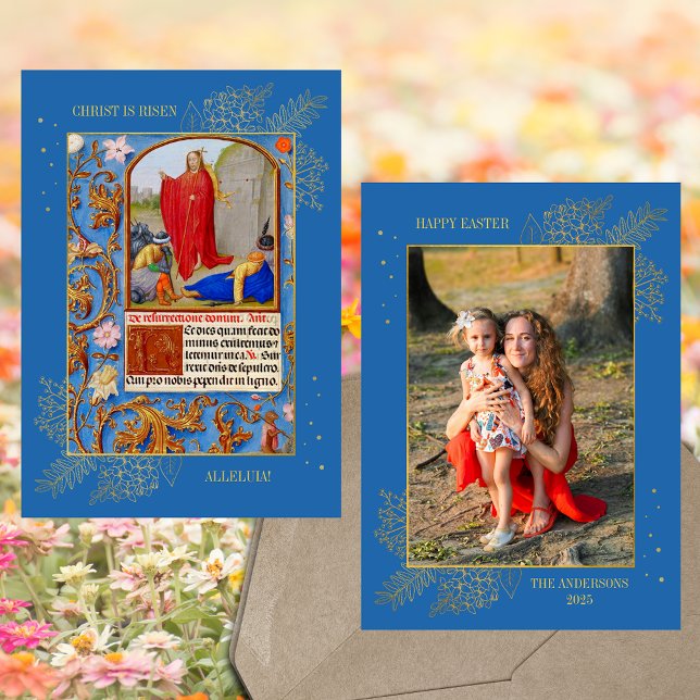Christian Jesus Resurrection Easter Family Photo Holiday Card (Religious Christian Medieval Traditional Catholic Jesus Christ Resurrection Easter Family Photo Card)
