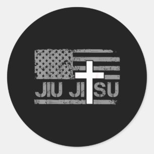 Christian Jiu Jitsu American Flag Cross Men Boys Classic Round Sticker