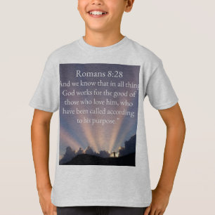 Christian Kid's Romans 8:28 Bible Verse Tee Shirt