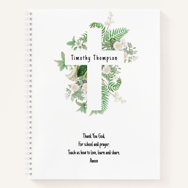 Christian Kids School Prayer & Custom Name  Notebook (Front)