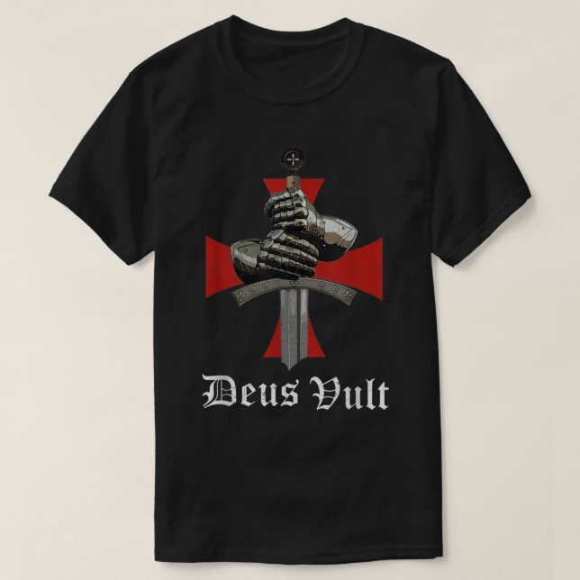 Christian Knight Templar Crusader Sword Armour Deu T-Shirt (Design Front)
