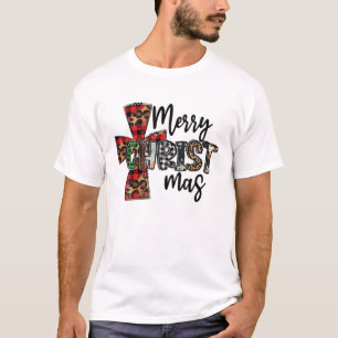 Christian Leopard Plaid God Jesus Cross Merry Chri T-Shirt
