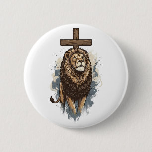 Christian Lion and Cross Vintage 6 Cm Round Badge