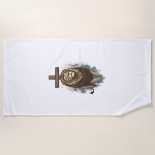 Christian Lion and Cross Vintage Beach Towel