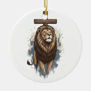 Christian Lion and Cross Vintage Ceramic Tree Decoration
