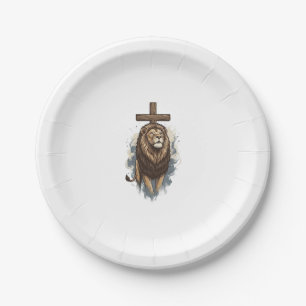 Christian Lion and Cross Vintage Paper Plate
