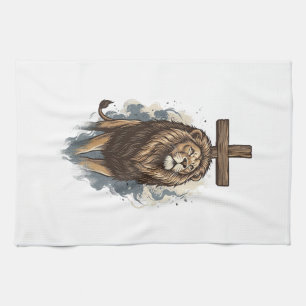 Christian Lion and Cross Vintage Tea Towel