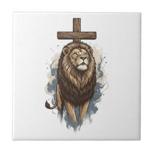 Christian Lion and Cross Vintage Tile