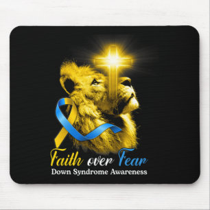 Christian Lion Cross Faith Over Fear Down Syndrome Mouse Mat