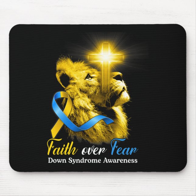 Christian Lion Cross Faith Over Fear Down Syndrome Mouse Mat (Front)