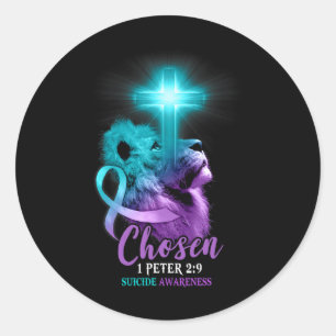 Christian Lion Cross Religious Bible Verse Suicide Classic Round Sticker