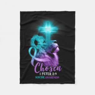 Christian Lion Cross Religious Bible Verse Suicide Fleece Blanket