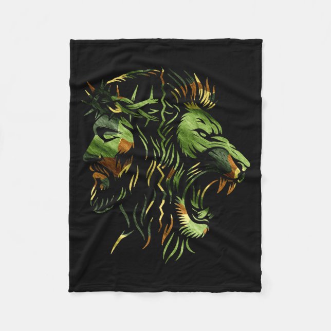 Christian Lion Jesus Crown Camo Faith Design  Fleece Blanket (Front)