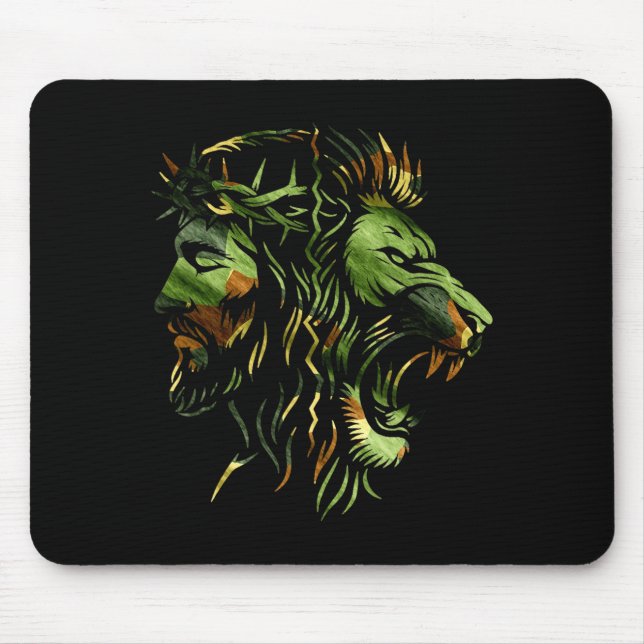 Christian Lion Jesus Crown Camo Faith Design  Mouse Mat (Front)