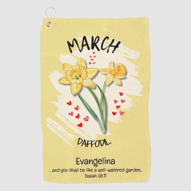 Christian MARCH Birth Month Flower Daffodil Golf Towel (Front)