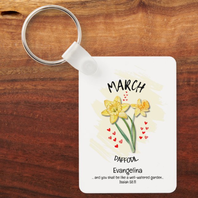 Christian MARCH Birth Month Flower Daffodil Key Ring (Front)