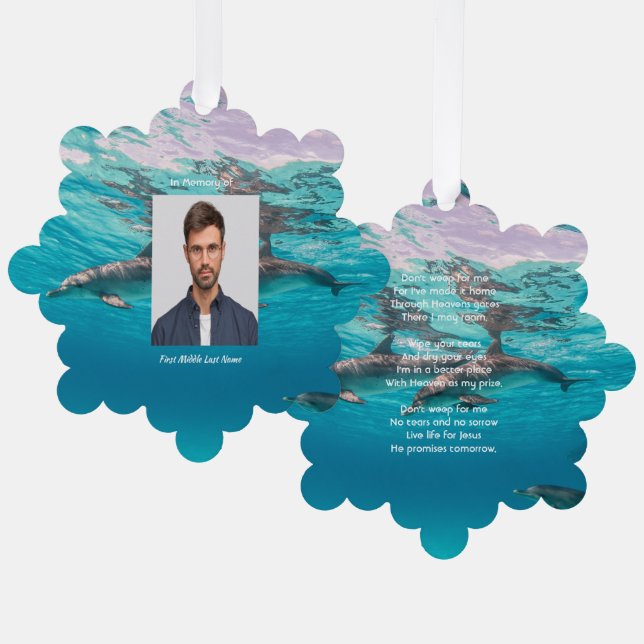 Christian Memorial  Dolphins Underwater Ocean Tree Decoration Card (Front/Back)