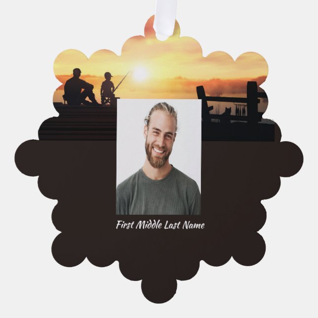 Christian Memorial Father Son Fishing Fisherman  Tree Decoration Card (Front)