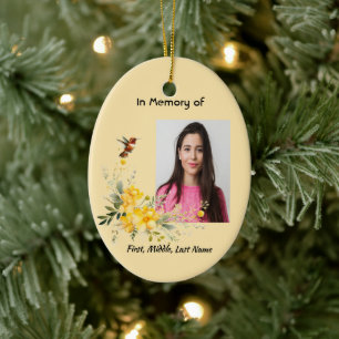 Christian Memorial  Hummingbird Yellow Roses  Ceramic Tree Decoration