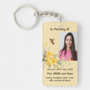 Christian Memorial  Hummingbird Yellow Roses  Key Ring